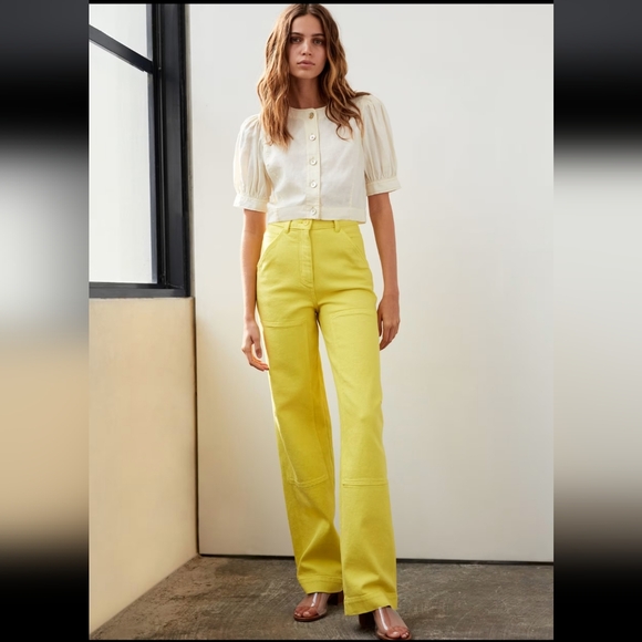 Aritizia Le Fou Wilfred Iven Unique Yellow Cargo 10 High Rise Utility Pants - Picture 2 of 12
